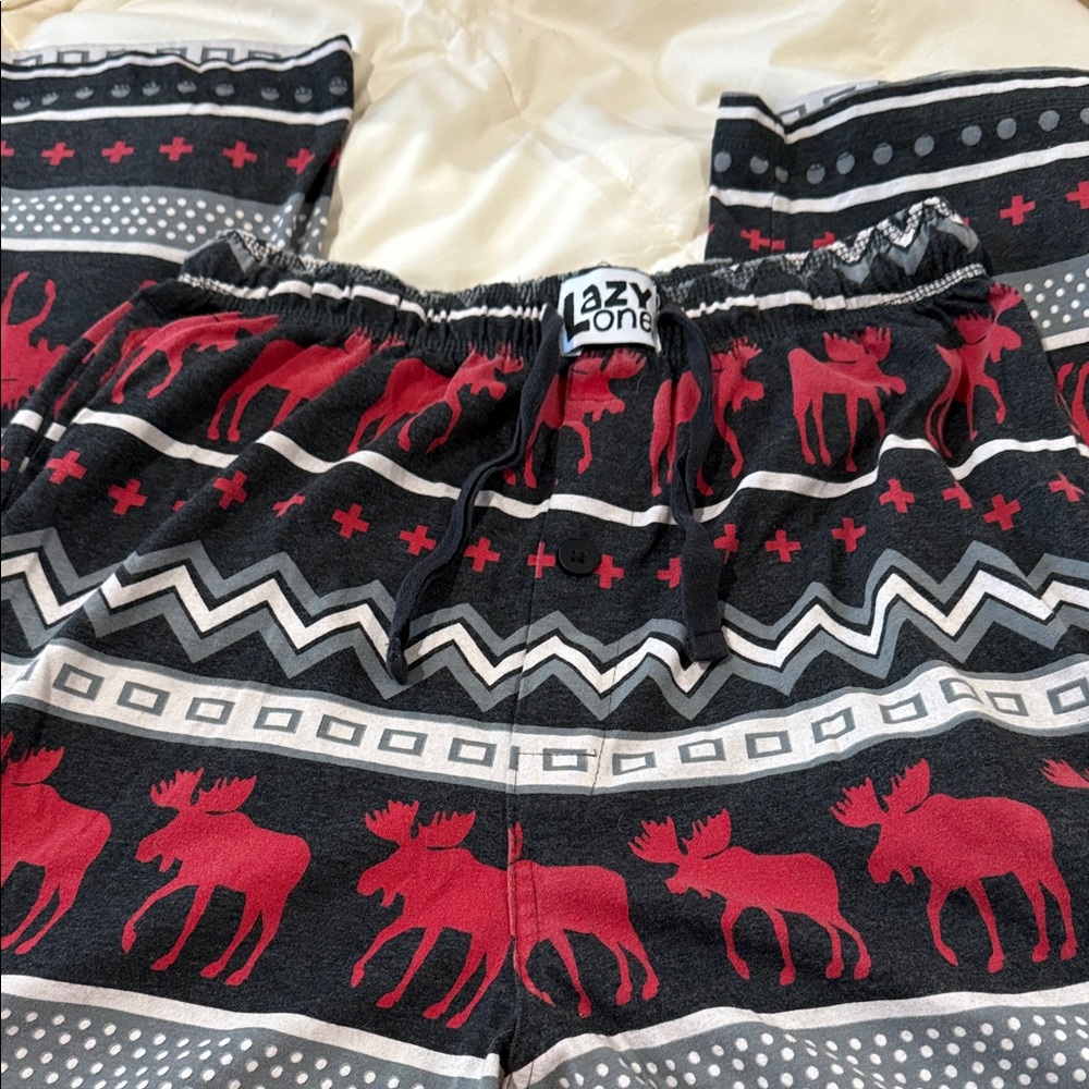 🫎Lazy One Men’s Moose Pajama Pants 100% Cotton Knit  Stretchy Size M!